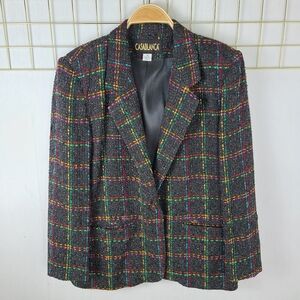 Casablanca Windowpane Rainbow Plaid Check Oversized Wool Blend Vintage Blazer